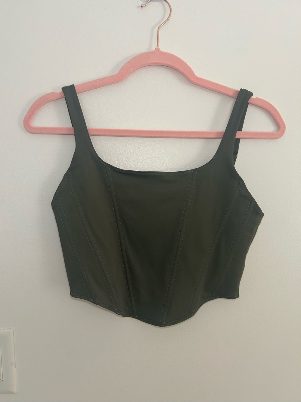 NWT ReoRia Women’s Medium Olive Green Corset Crop Top Square Neck Tank Zip Back